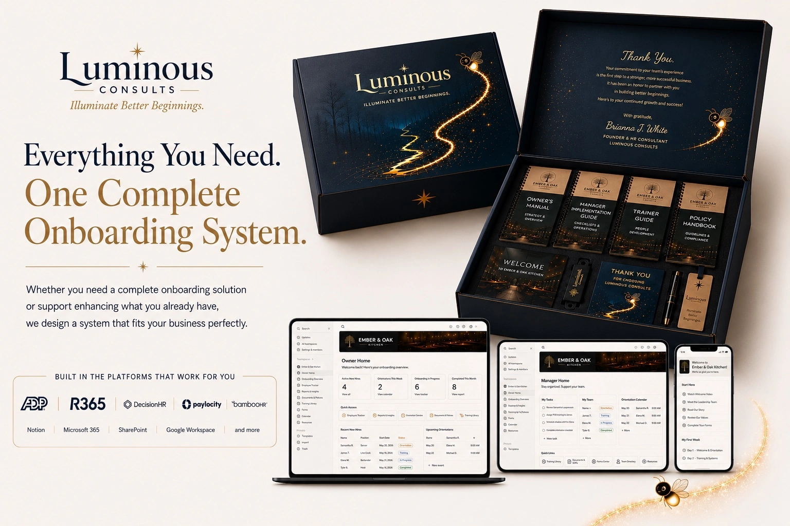 Overview of the Luminous onboarding demonstration system for fictional restaurant Ember and Oak Kitchen
